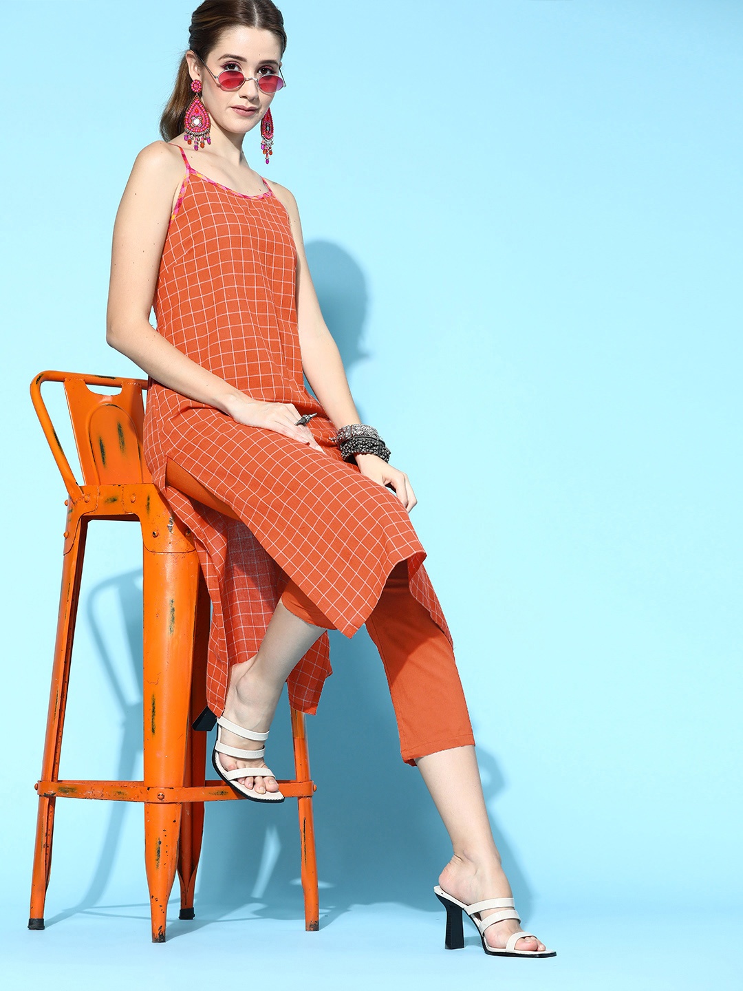 

Anouk Checked Pure Cotton Kurta Sets, Rust