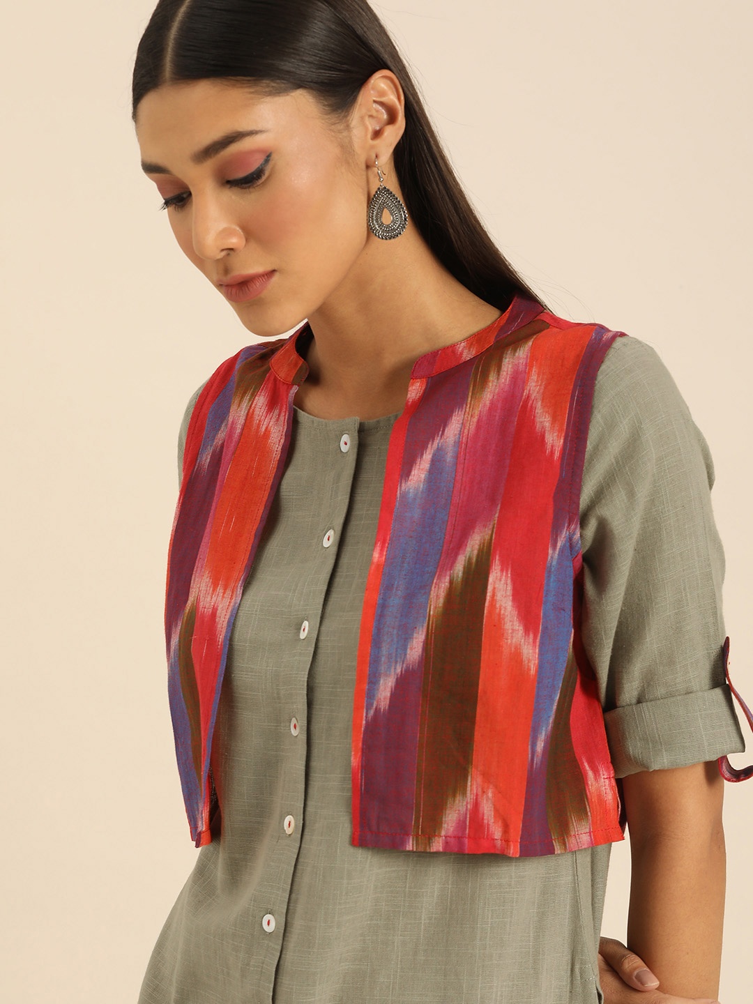 

Anouk Women Grey Regular Pure Cotton Kurta with Trousers and Jacket