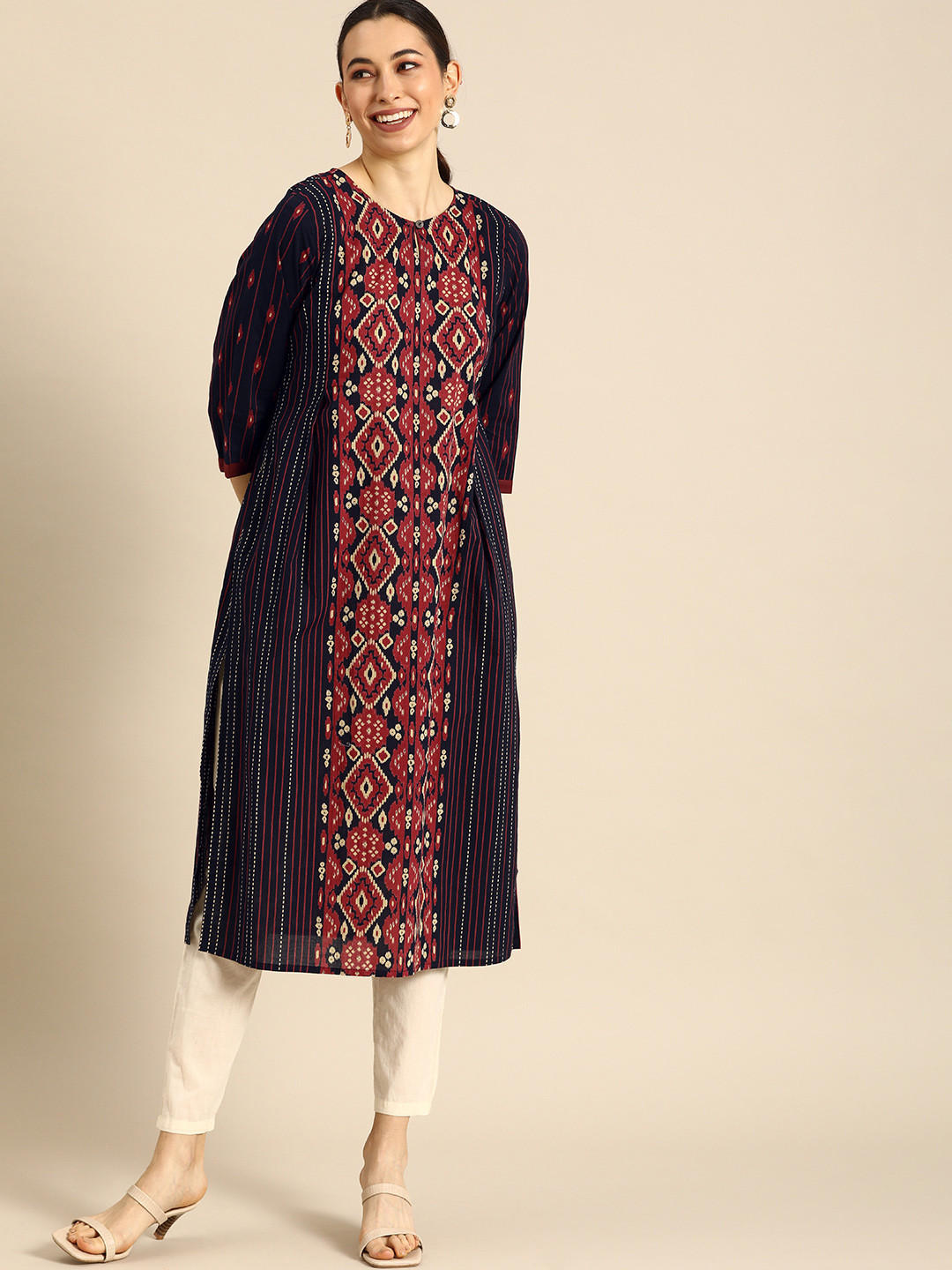 

Anouk Women Navy Blue & Red Printed Kurta