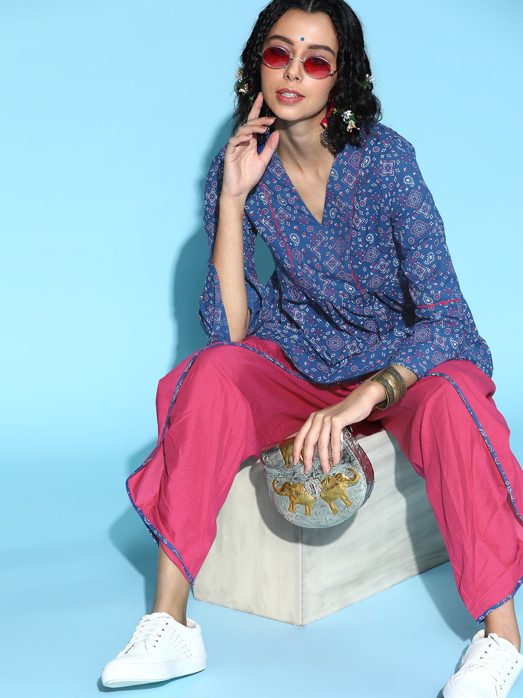 

Anouk Ethnic Motifs Pure Cotton Kurta Set, Blue