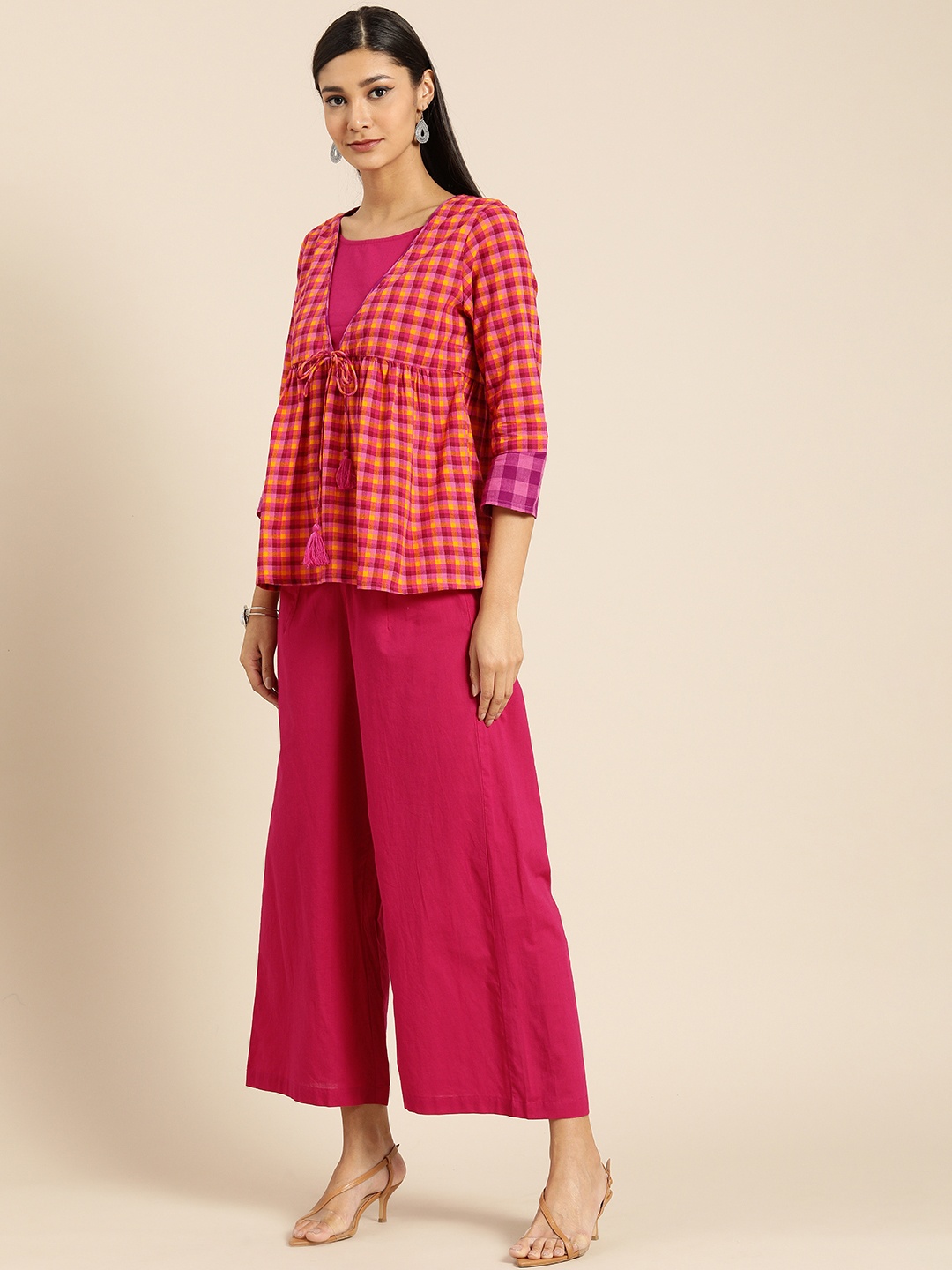 

Anouk Women Multicoloured Pleated Pure Cotton Kurti with Palazzos, Multi