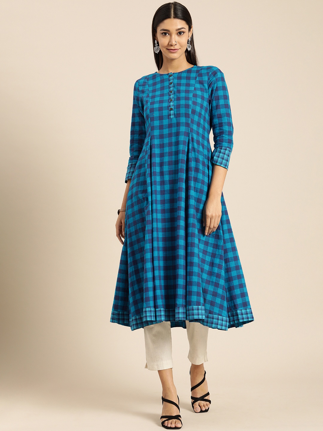 

Anouk Women Blue Checked Kurta