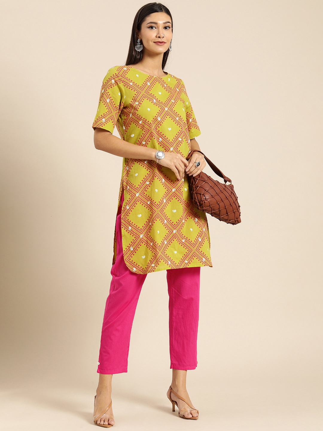 

Anouk Women Green Printed Kurta with Trousers