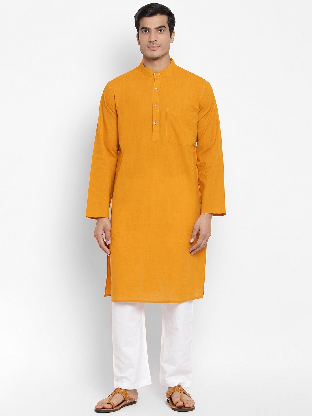 

Fabindia Men Mustard Yellow Pure Cotton Solid Slim Fit Kurta