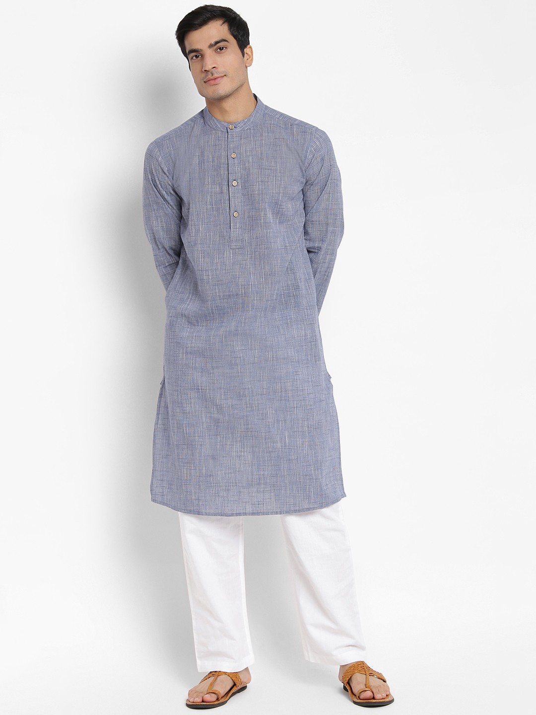 

Fabindia Men Blue Pure Cotton Solid Slim Fit Kurta