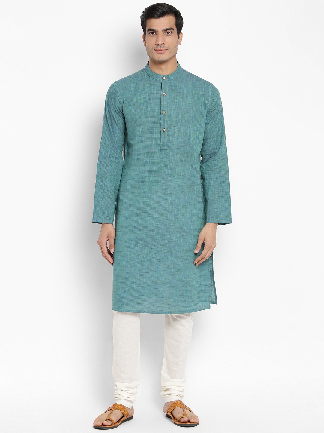 

Fabindia Men Sea Green Pure Cotton Solid Slim Fit Kurta