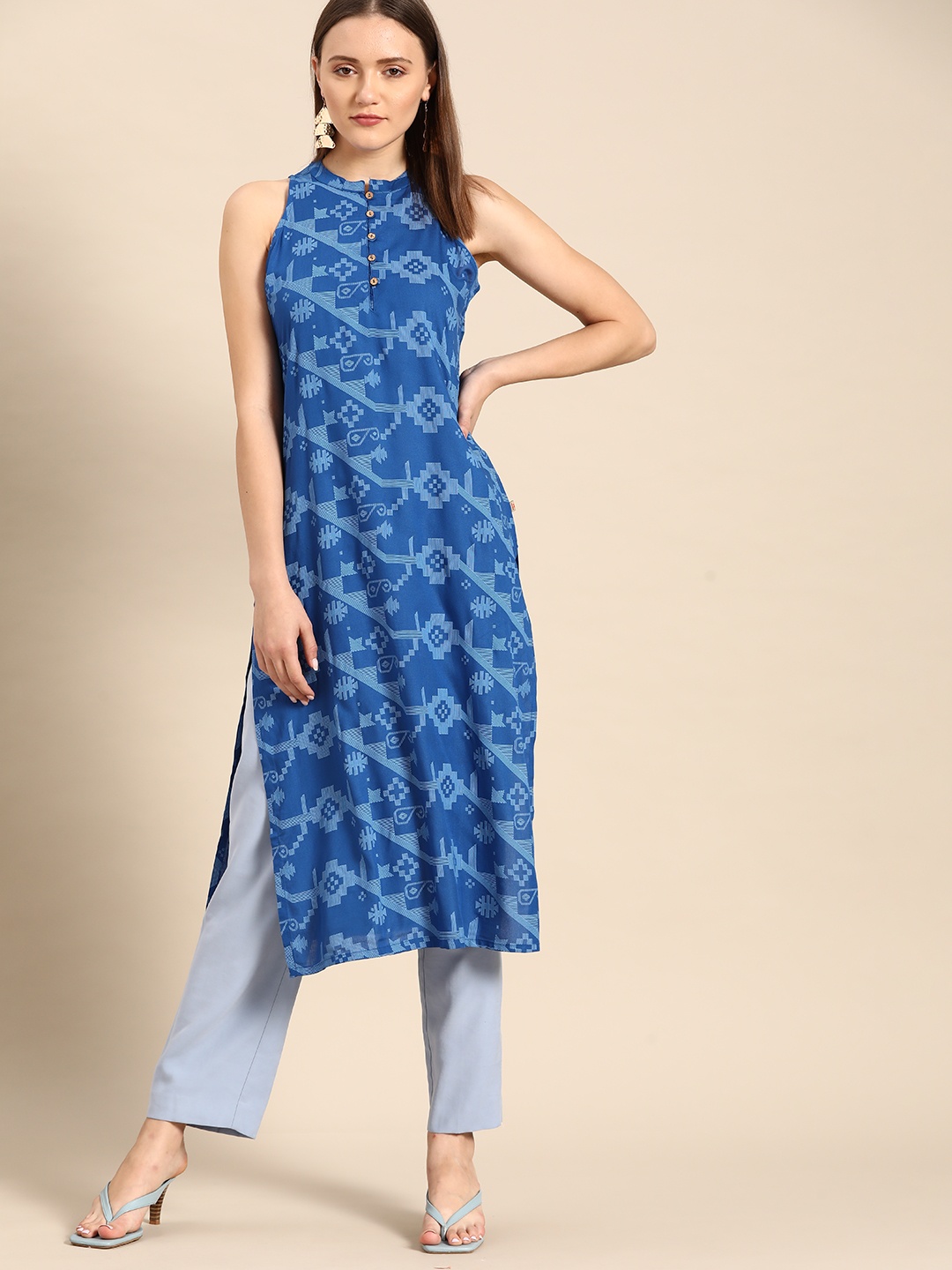 

Anouk Women Blue Printed Kurta