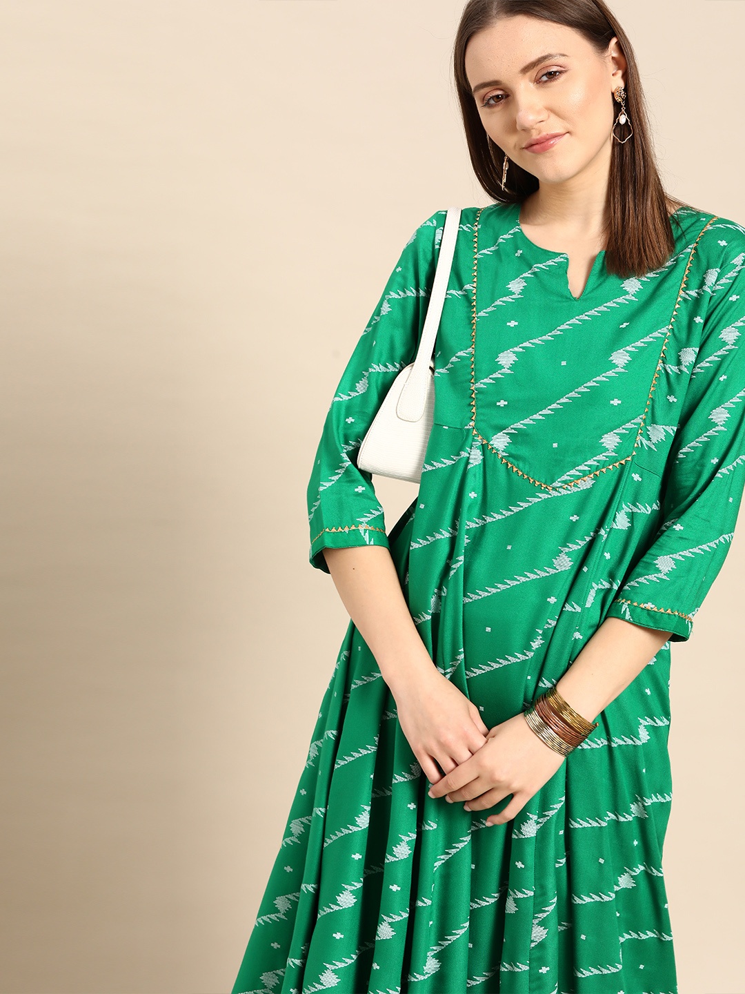 

Anouk Women Green & Grey Printed Gotta Patti Kurta