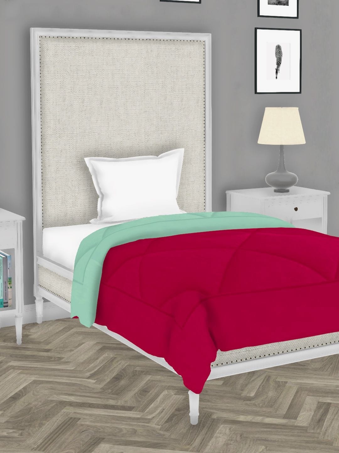 

BIANCA Pink & Green Geometric AC Room 300 GSM Single Bed Quilt
