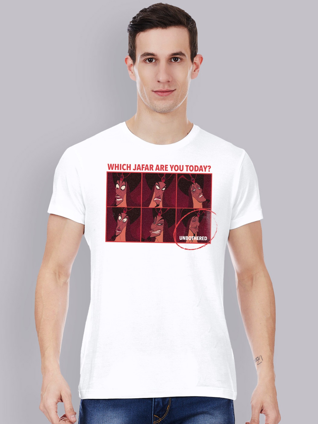 

Free Authority Men White Disney Villains Printed Round Neck Pure Cotton T-shirt