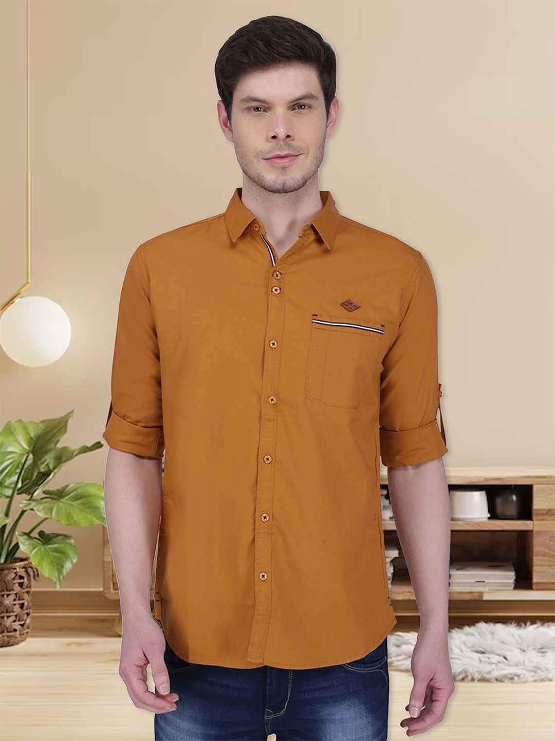 

Kuons Avenue Men Mustard Yellow Slim Fit Solid Casual Shirt