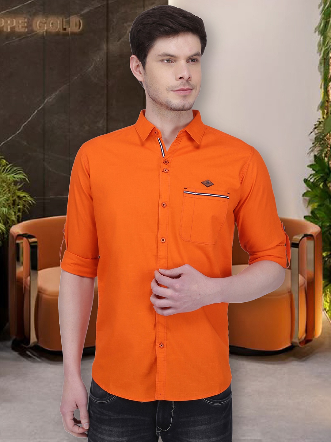 

Kuons Avenue Men Orange Slim Fit Solid Casual Shirt