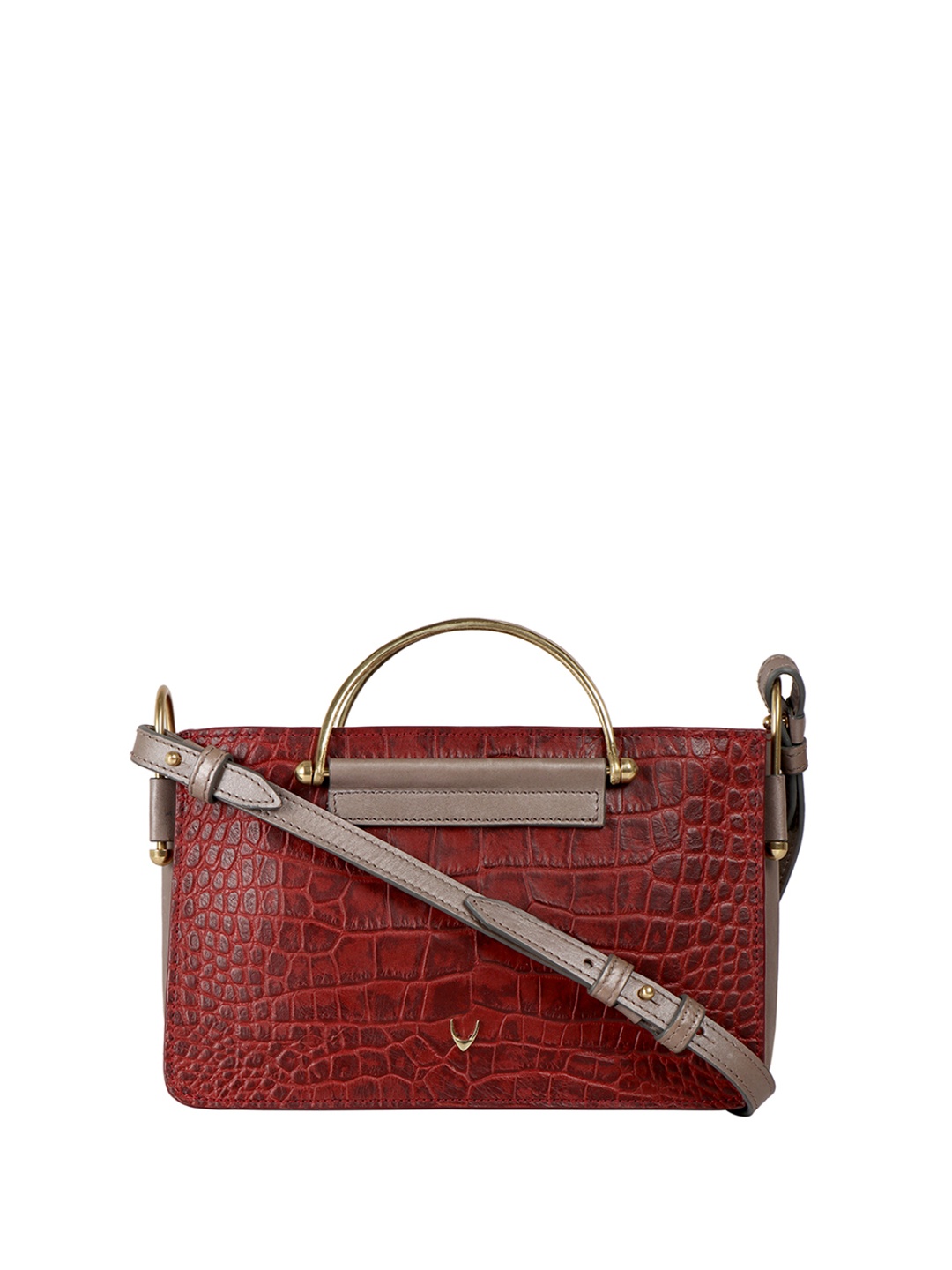 

Hidesign Maroon Croco-Skin Textured Leather Satchel Bag