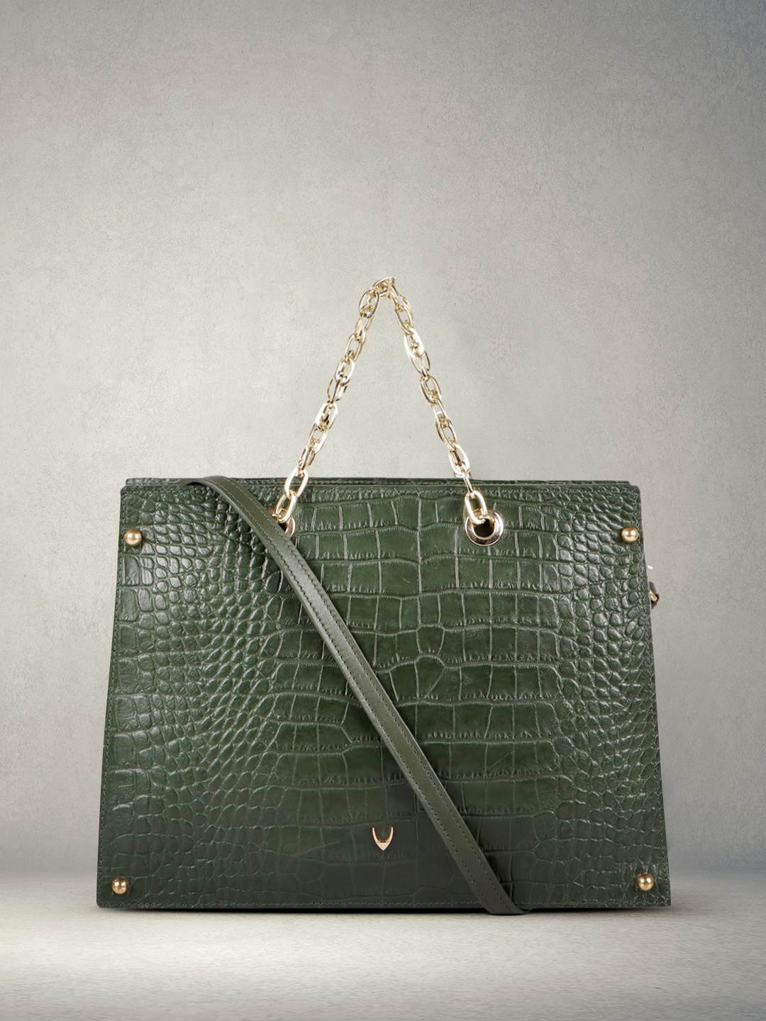 

Hidesign Green Croco-Skin Textured Leather Handheld Bag