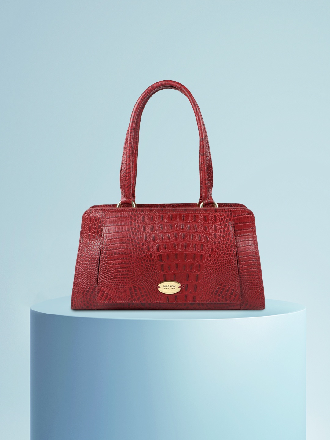 

Hidesign Maroon Croco-Skin Textured Leather Handheld Bag, Red