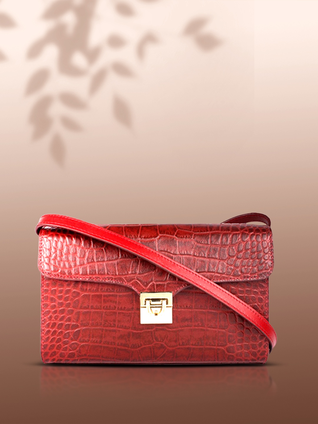 

Hidesign Maroon Croco-Skin Textured Leather Sling Bag