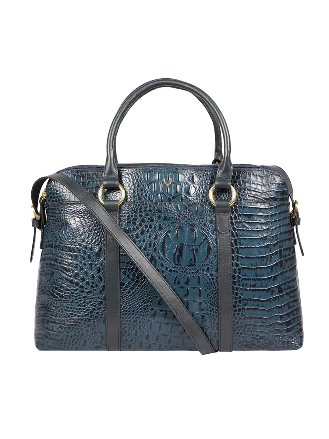 

Hidesign Blue Animal Print Textured Handheld Bag