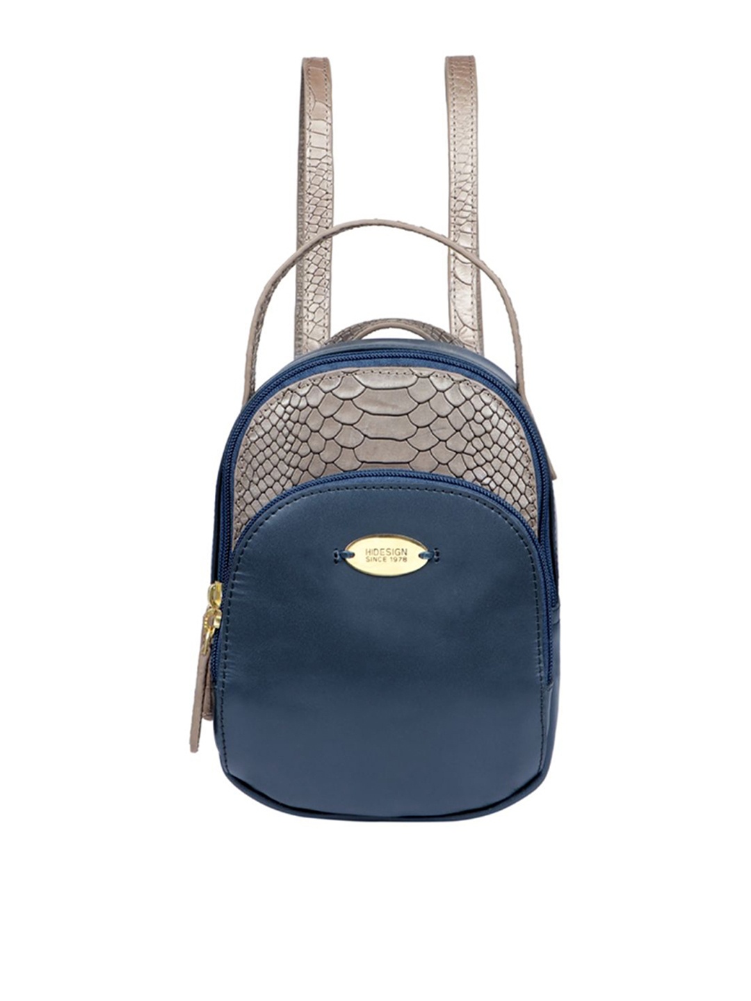 

Hidesign Women Blue & Grey Colourblocked Animal Printed Backpack