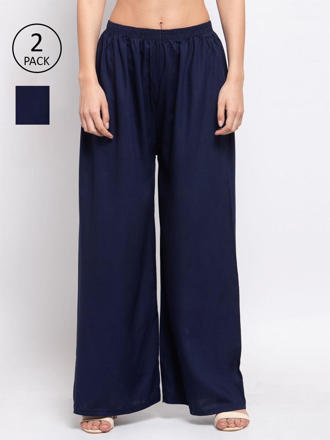 

KLOTTHE Women Pack of 2 Navy Blue Solid Wide Leg Palazzos