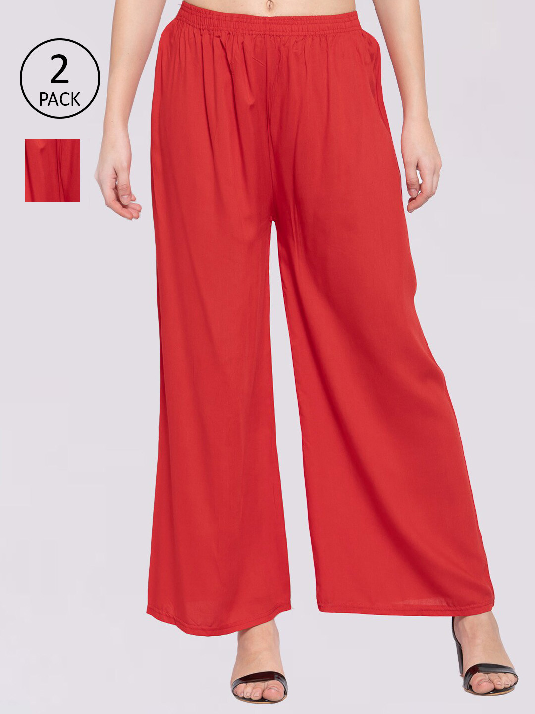 

KLOTTHE Women Red Pack of 2 Solid Wide Leg Palazzos