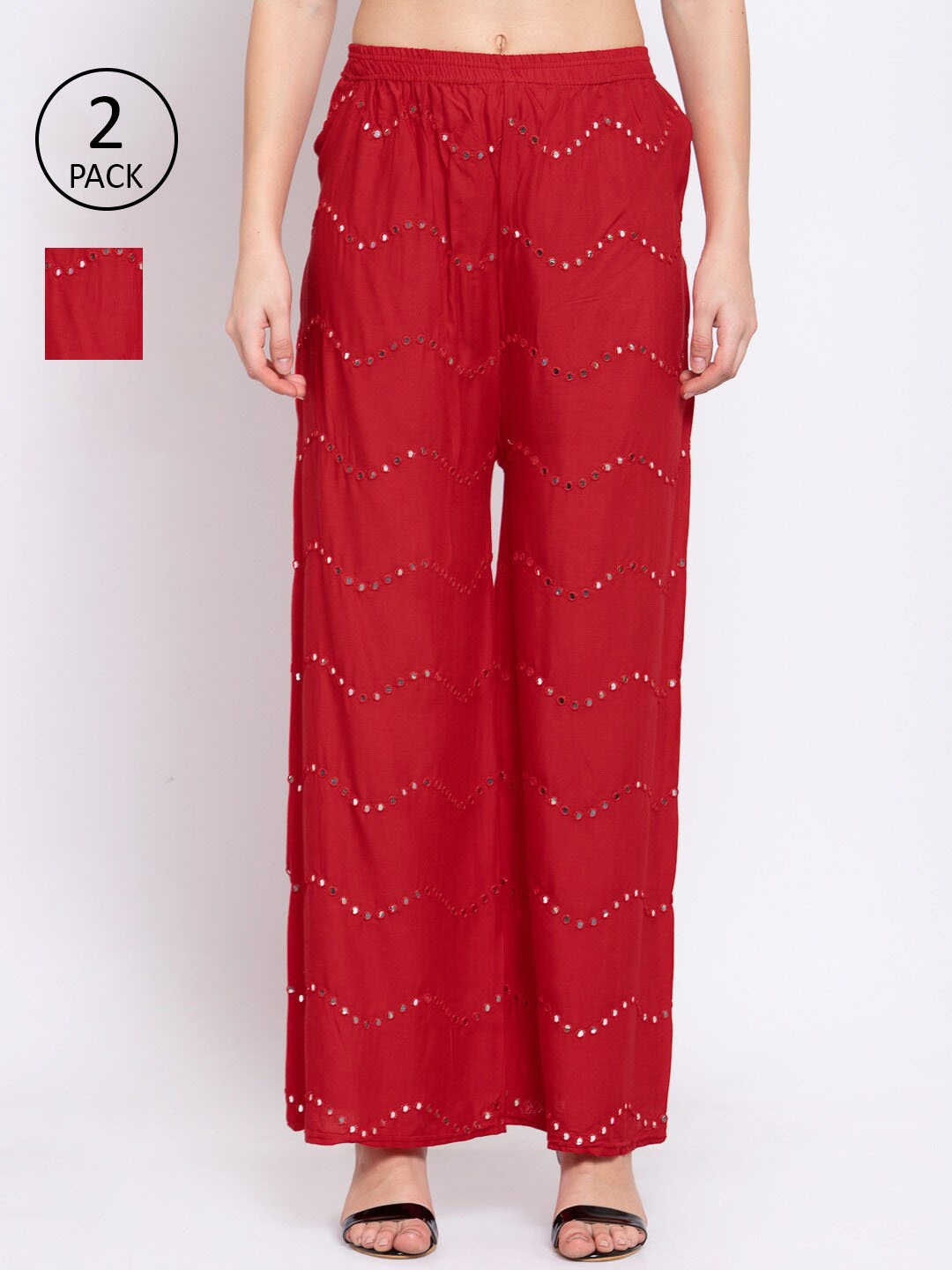 

KLOTTHE Women Pack of 2 Embellished Palazzos, Red