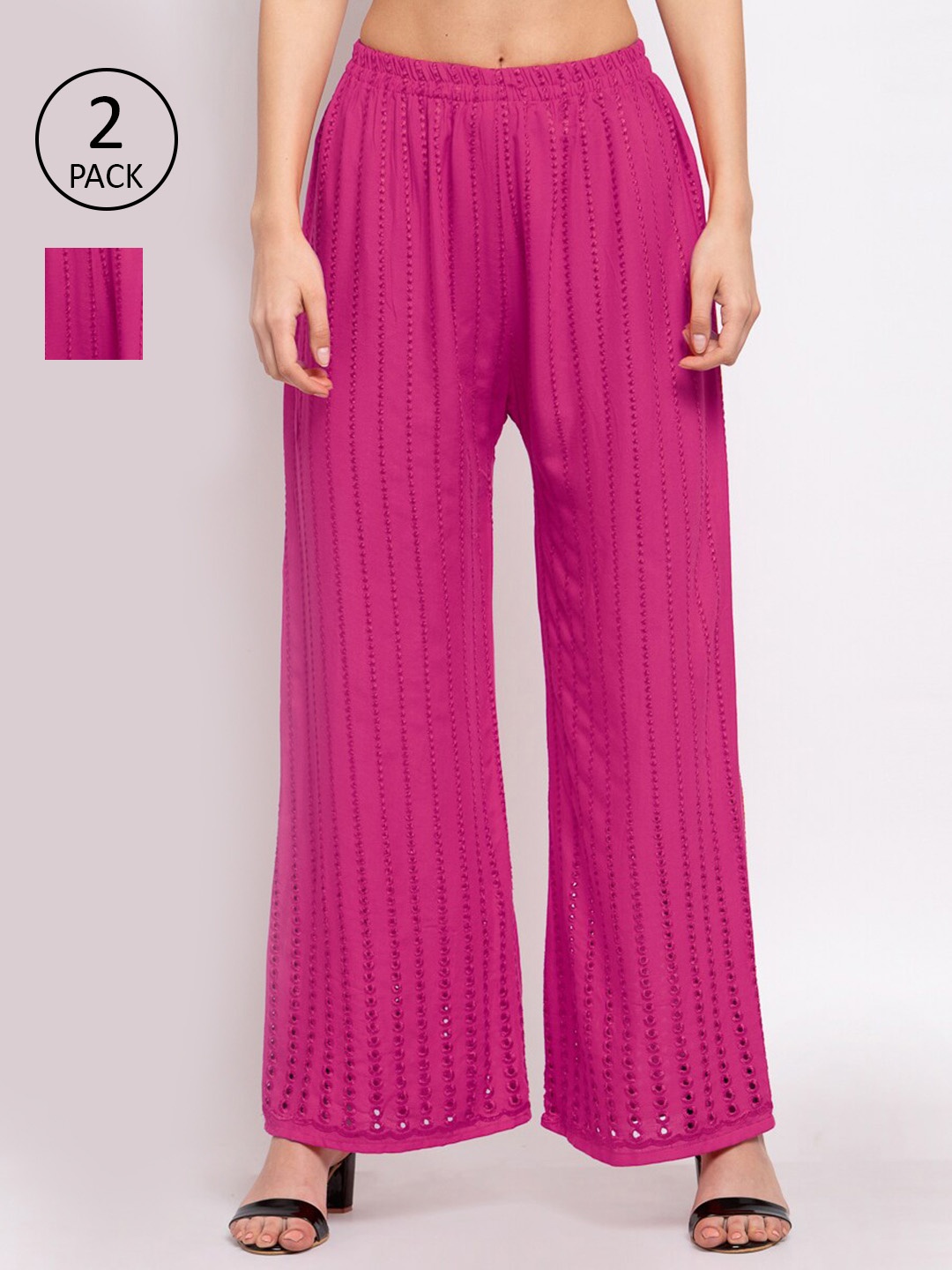 

KLOTTHE Women Pack of 2 Magenta Embroidered Wide Leg Palazzos