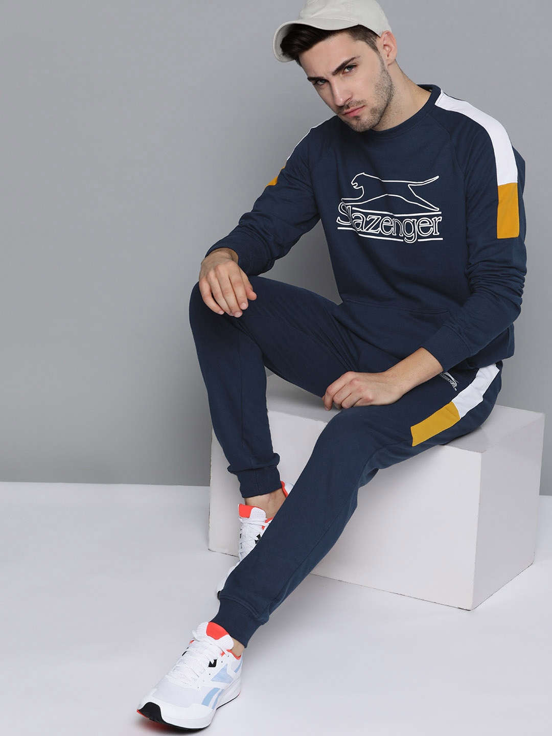 Slazenger Men Navy Blue Brand Logo Printed Tracksuit