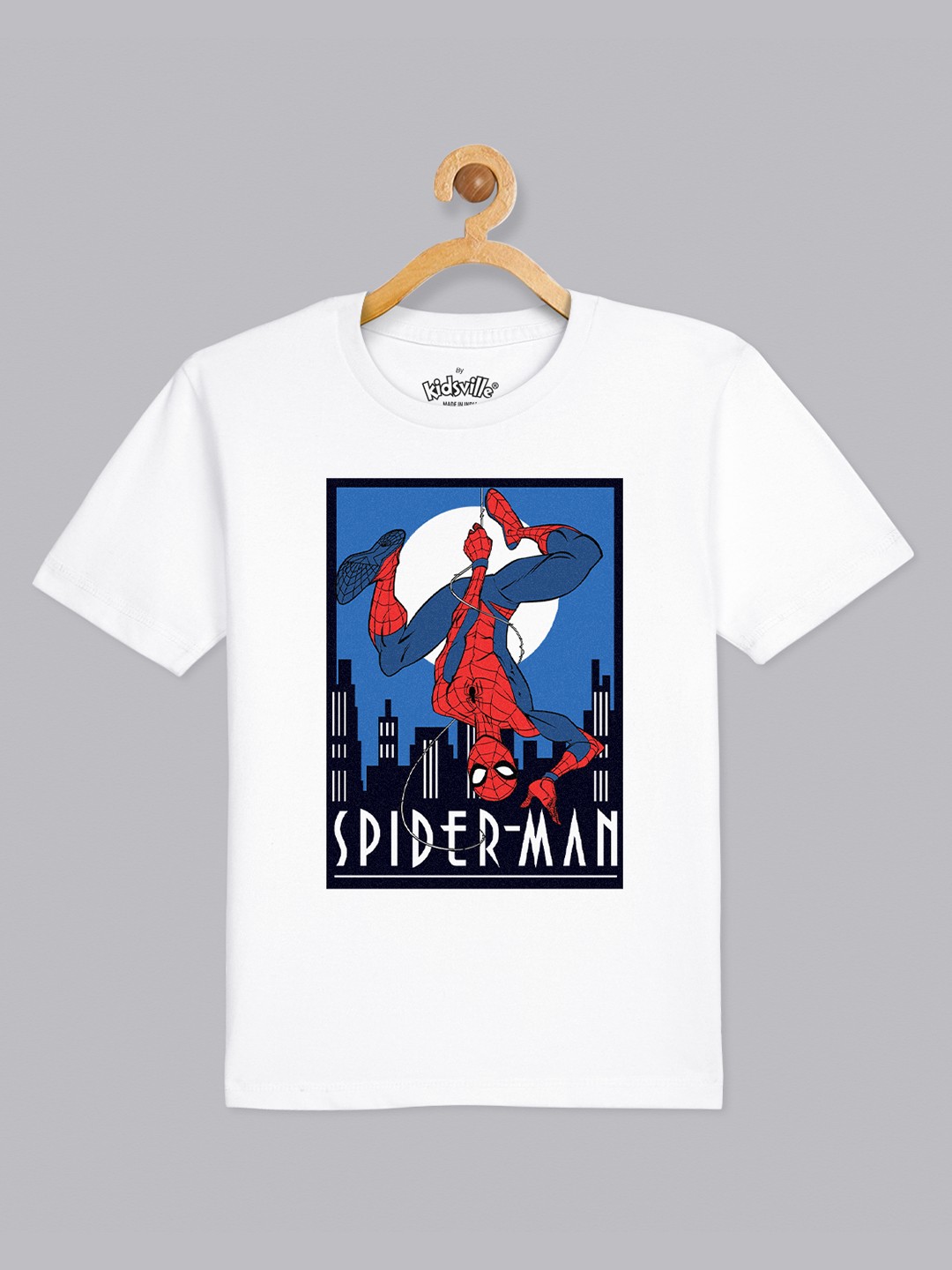 

Kids Ville Boys White Spiderman Printed Round Neck Pure Cotton T-shirt
