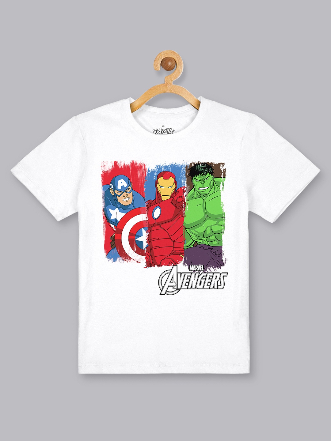 

Kids Ville Boys White Avengers Printed Round Neck Pure Cotton T-shirt