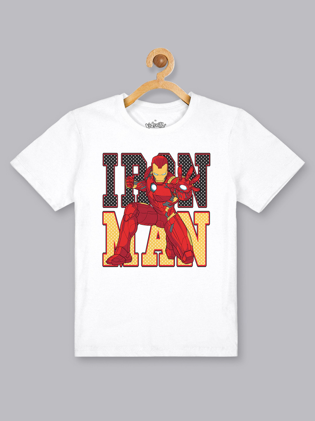 

Kids Ville Boys White Iron Man Printed Round Neck Pure Cotton T-shirt