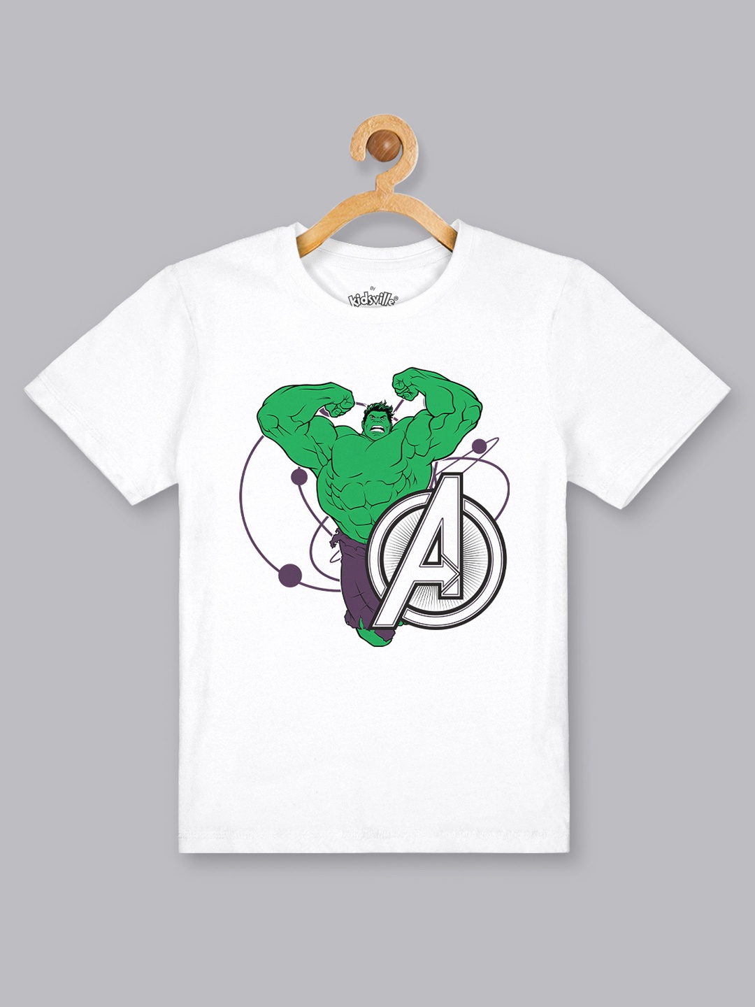 

Kids Ville Boys White Hulk Printed Round Neck Pure Cotton T-shirt