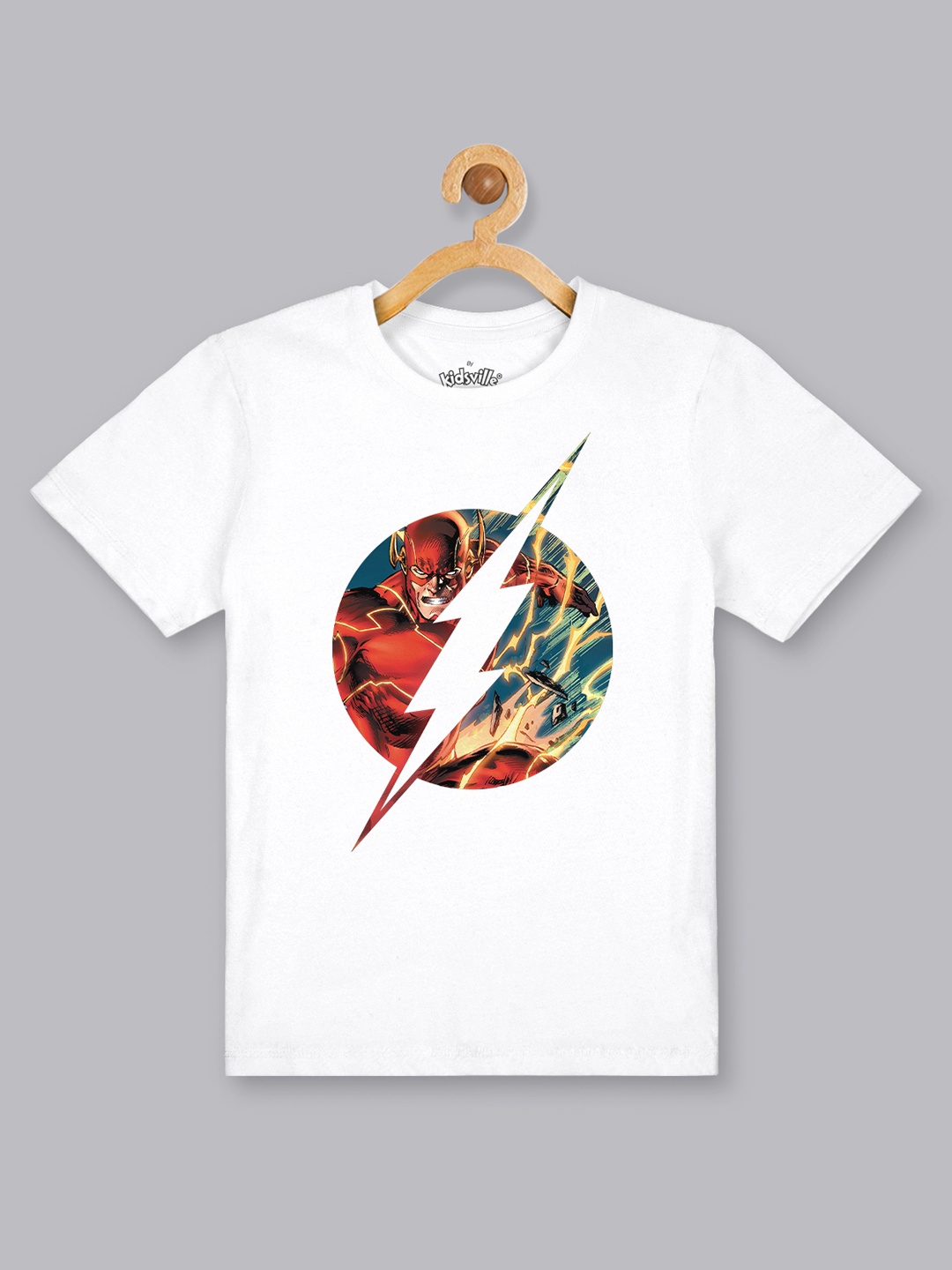 

Kids Ville Boys White Flash Printed Round Neck Pure Cotton T-shirt
