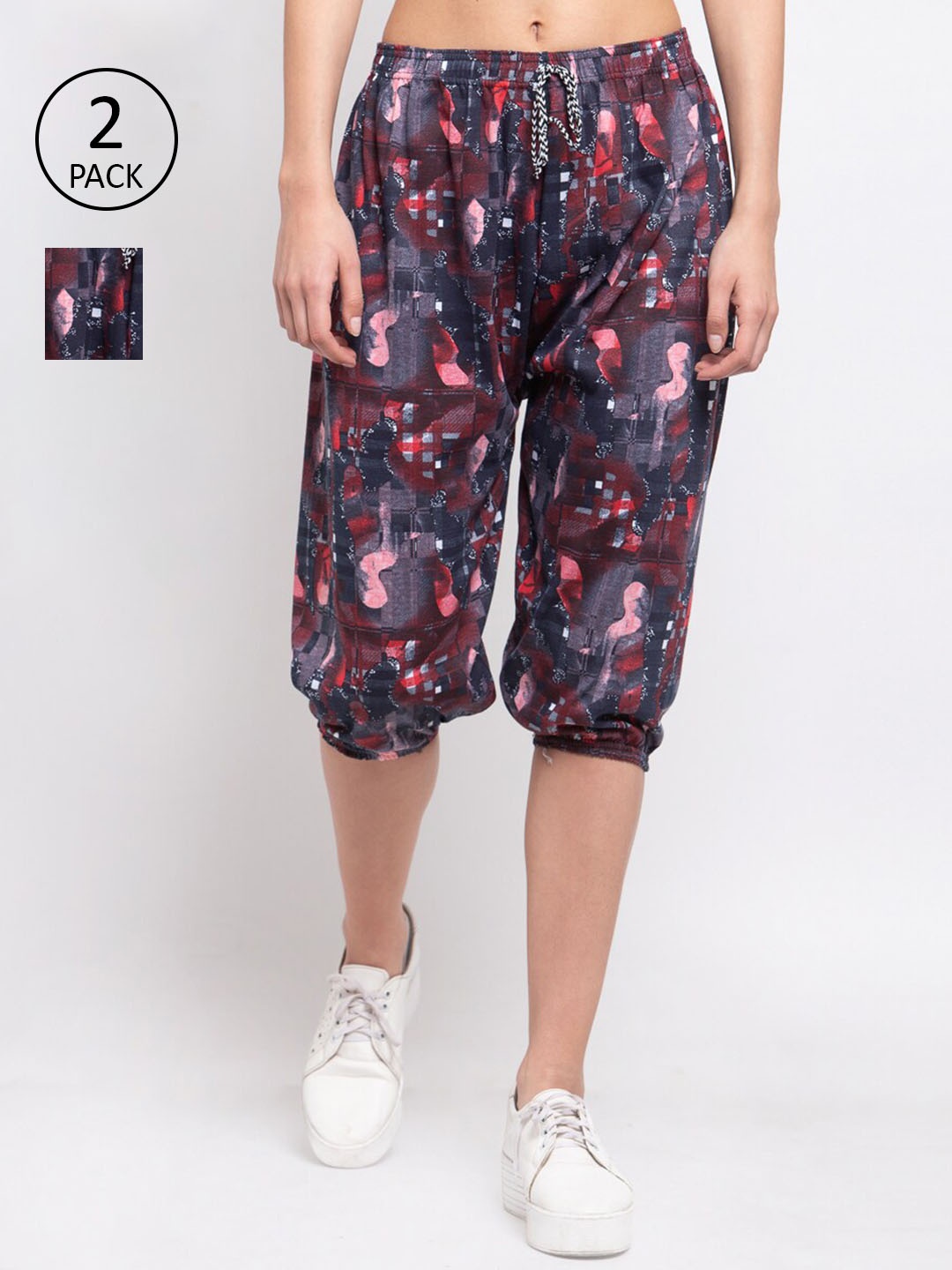 

KLOTTHE Women Red & Grey Pack of 2 Printed Capris