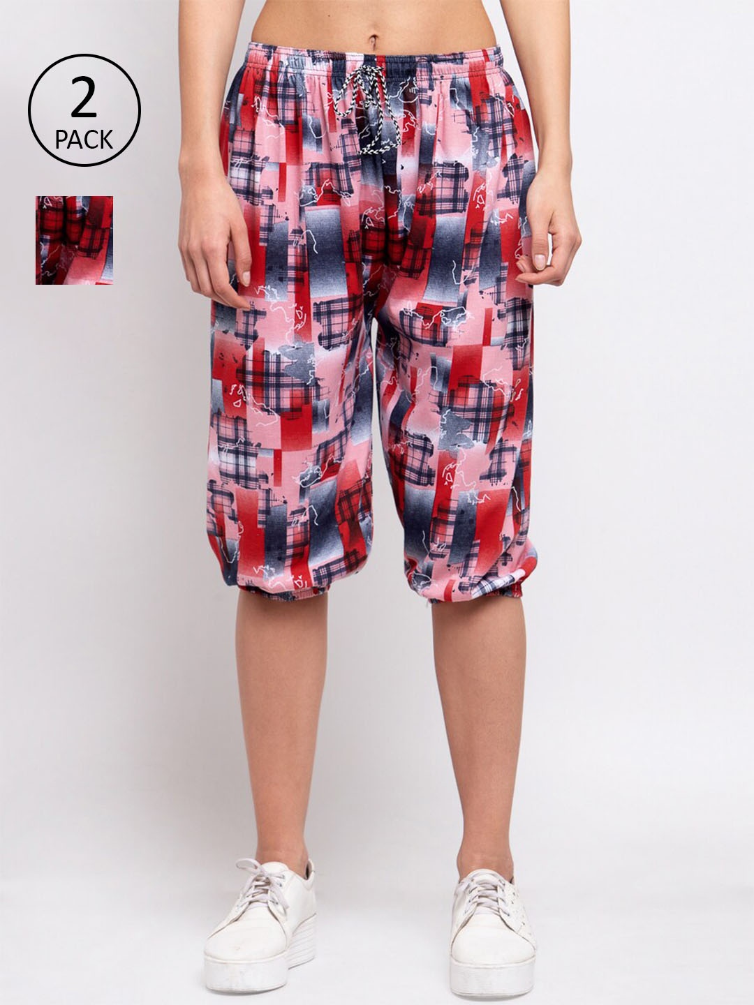 

KLOTTHE Women Pack Of 2 Red & Pink Printed Capris