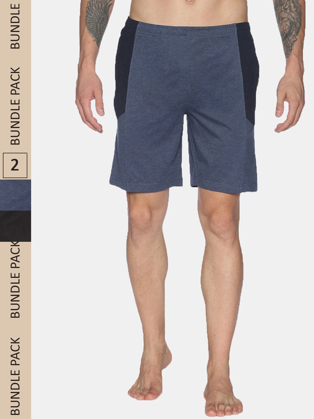 

Dollar Men Pack of 2 Solid Regular Fit Lounge Shorts, Black