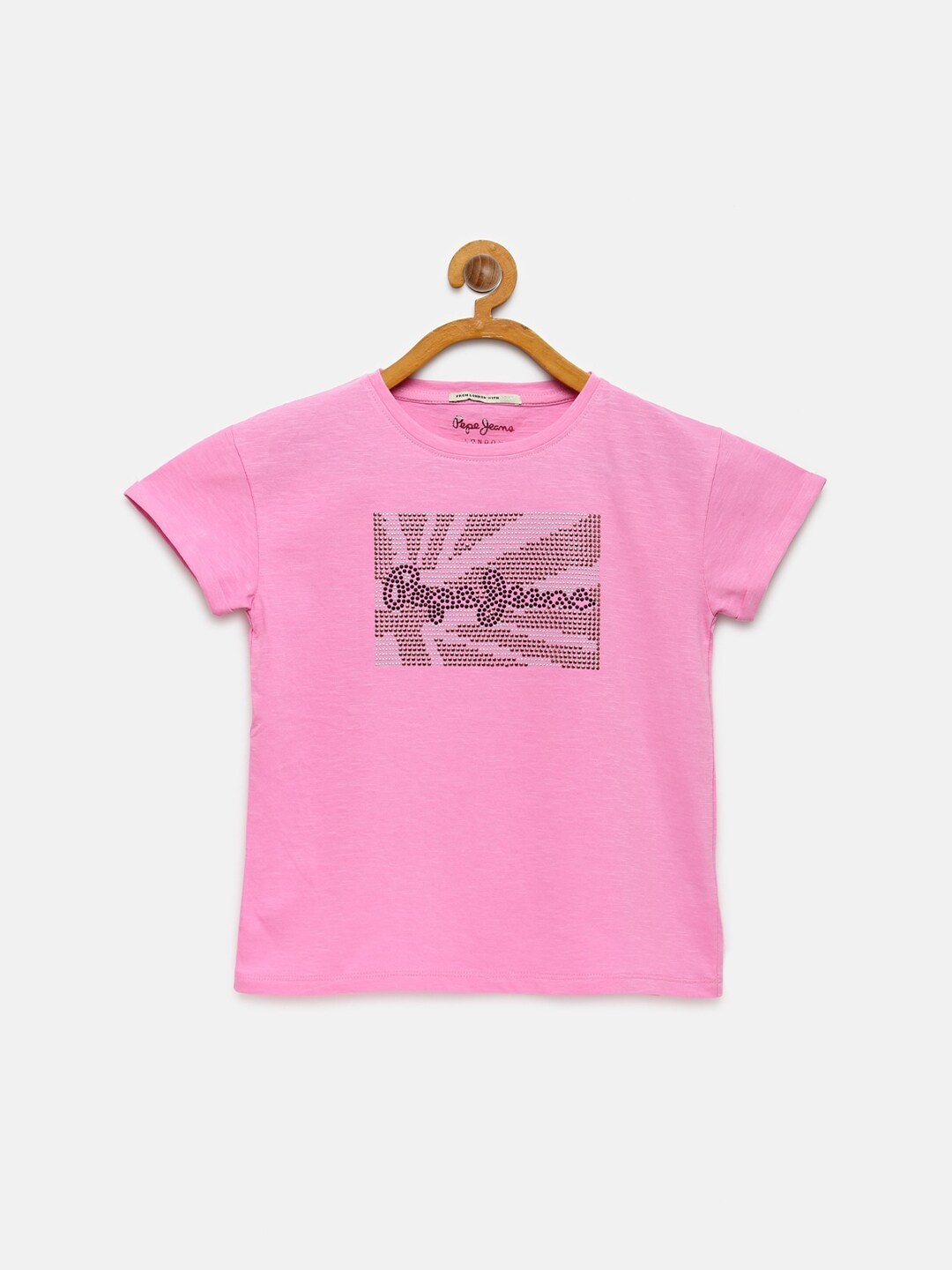 

Pepe Jeans Girls Pink Self Design Round Neck Cotton T-shirt