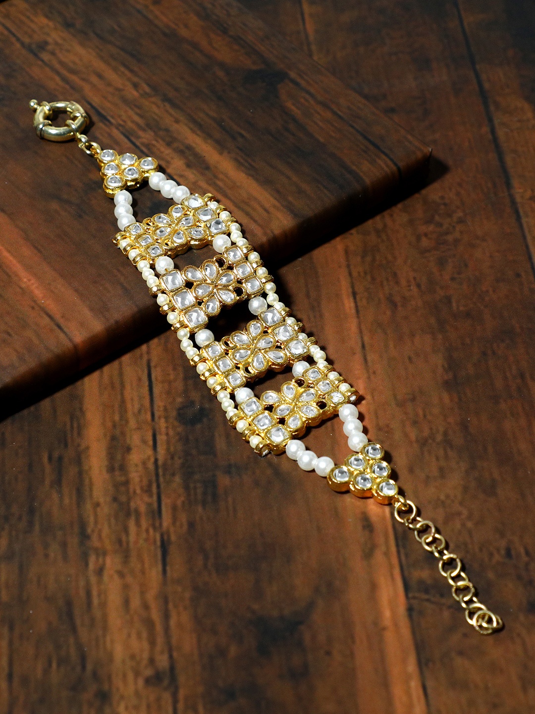 

KARATCART Gold-Plated Handcrafted Kundan Wraparound Bracelet