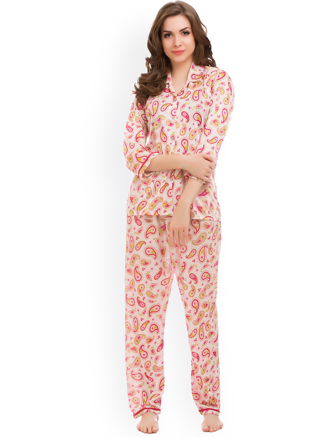 

Clovia Pink Paisley Print Satin Lounge Set NS0652P22