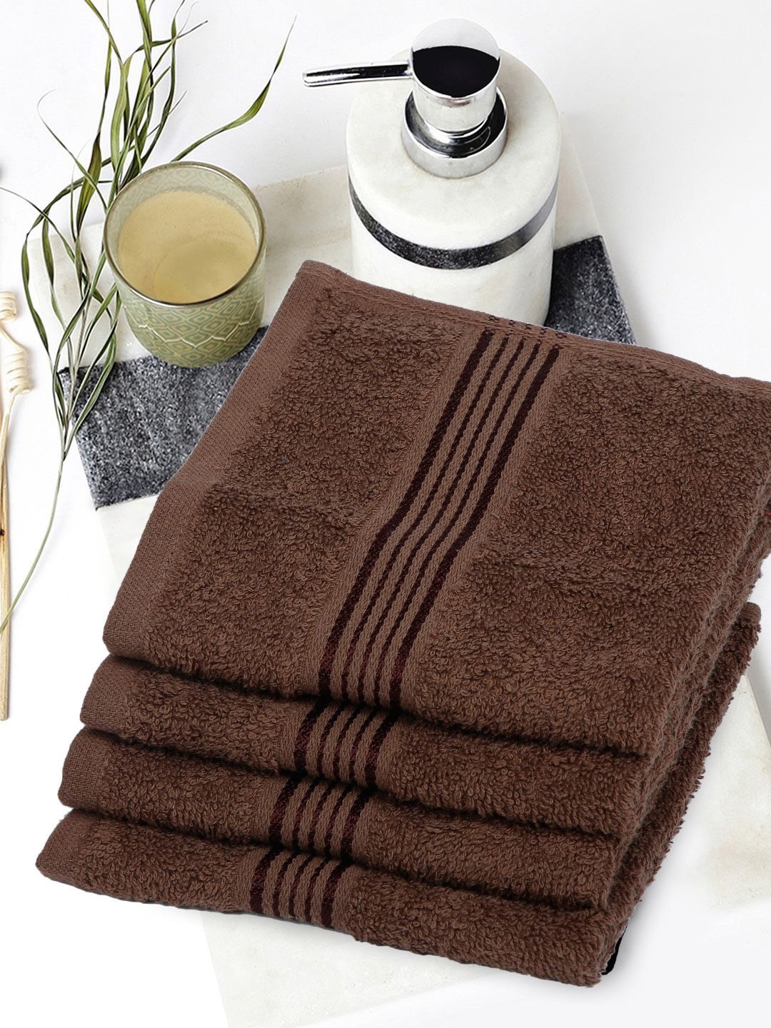 

BIANCA Set Of 4 Brown Solid 380GSM 100% Cotton Hand Towels