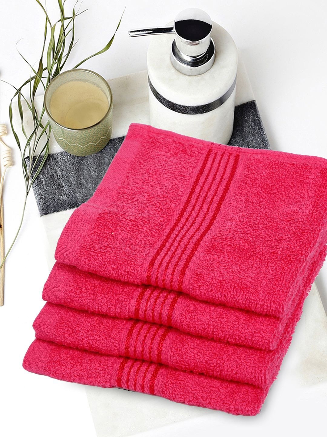 

KOPA LORENA Unisex Set Of 2 Solid 380 GSM Pure Cotton Super-Soft Terry Face Towels, Pink