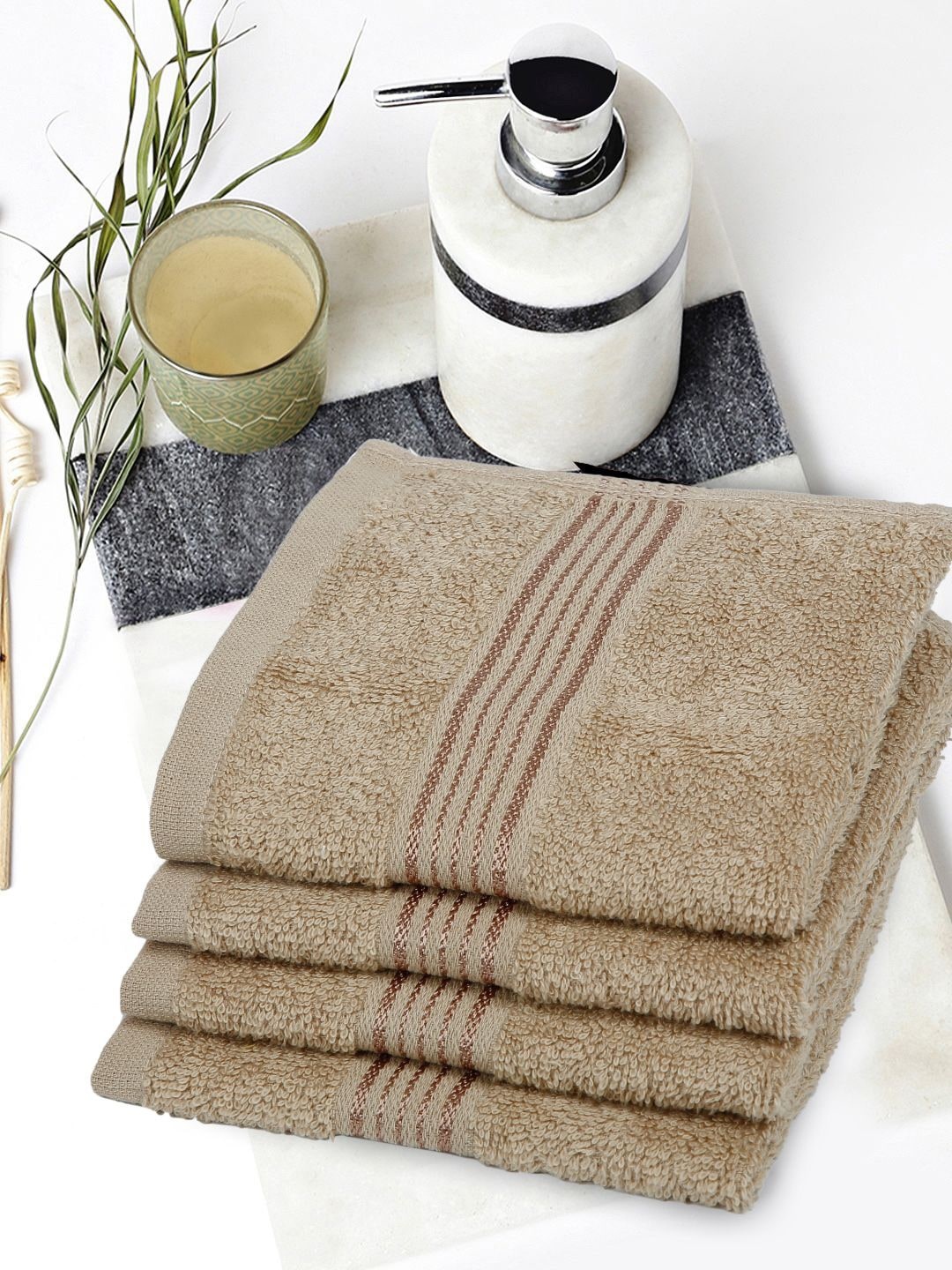 

KOPA Set Of 4 Taupe-Brown Solid 380 GSM 100% Cotton Hand Towels