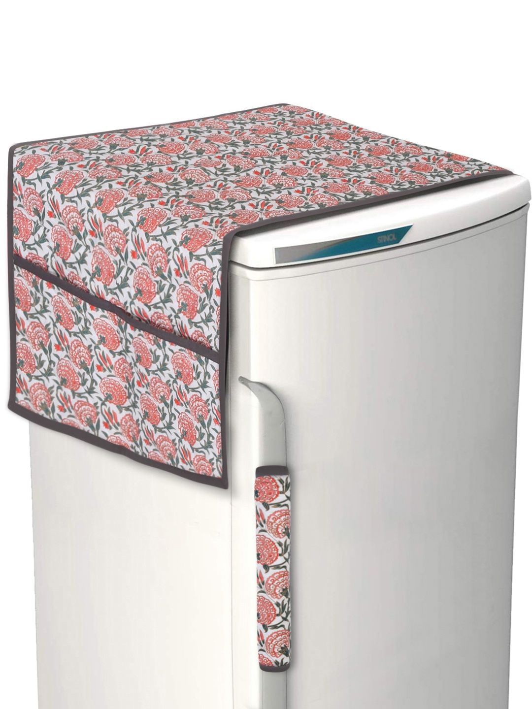 

Rajasthan Decor White & Orange Floral Print Quilted Fridge Cover