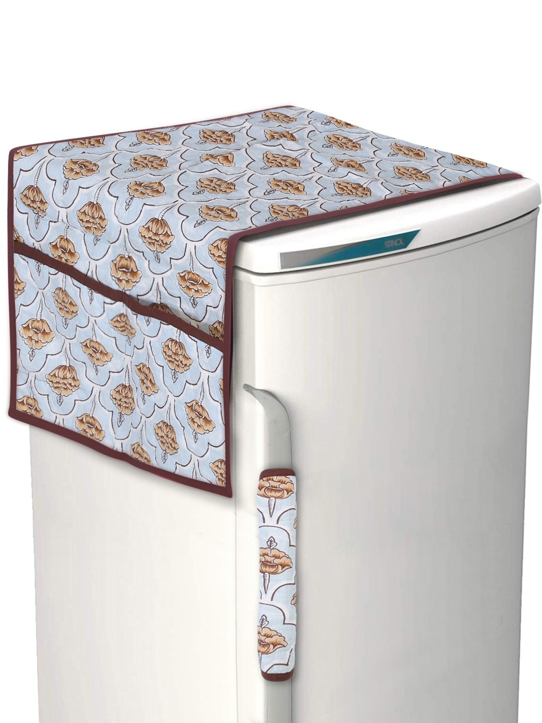 

Rajasthan Decor Blue & Brown Floral Printed Cotton Quilted Refrigerator Cover