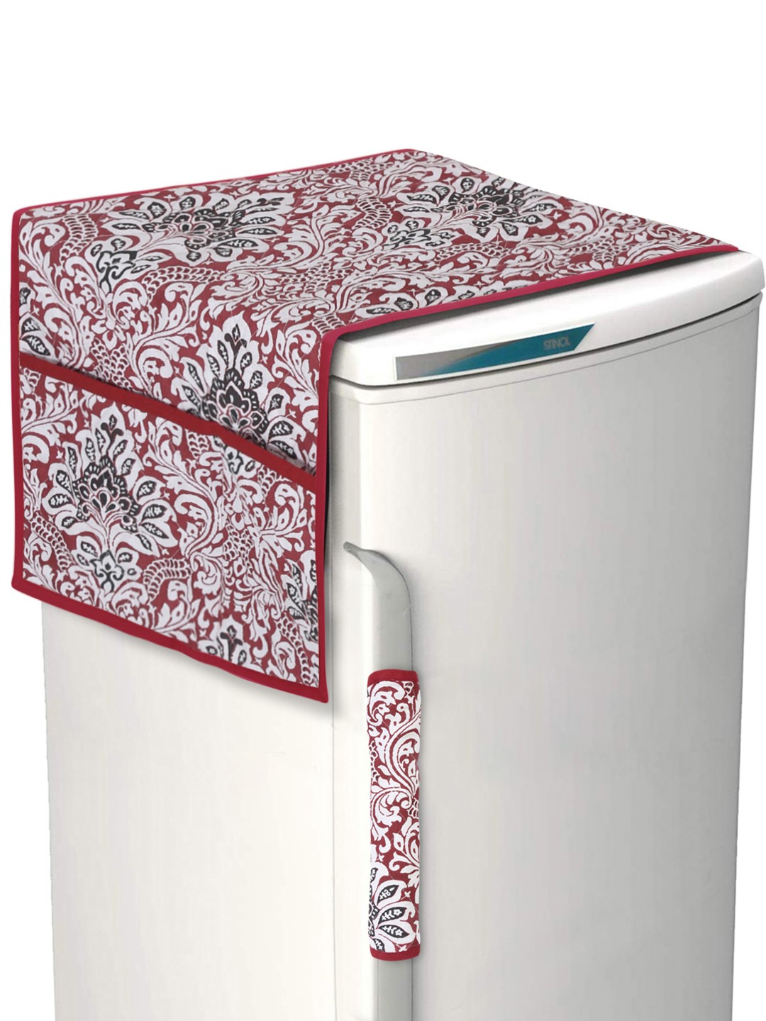 

Rajasthan Decor White & Maroon Floral Jaipuri Printed Quilted Cotton Refrigerator Cover