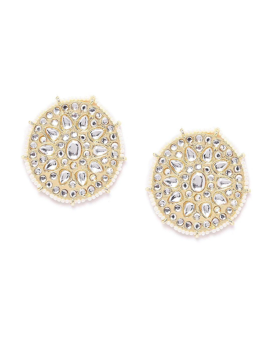 

Anouk Off-White Gold-Plated Kundan Studded & Beaded Circular Oversized Studs