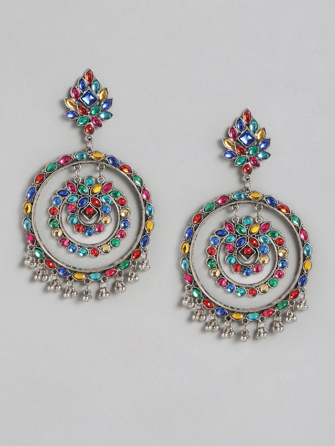 

Anouk Multicoloured Silver-Plated Stone Studded Circular Drop Earrings, Multi