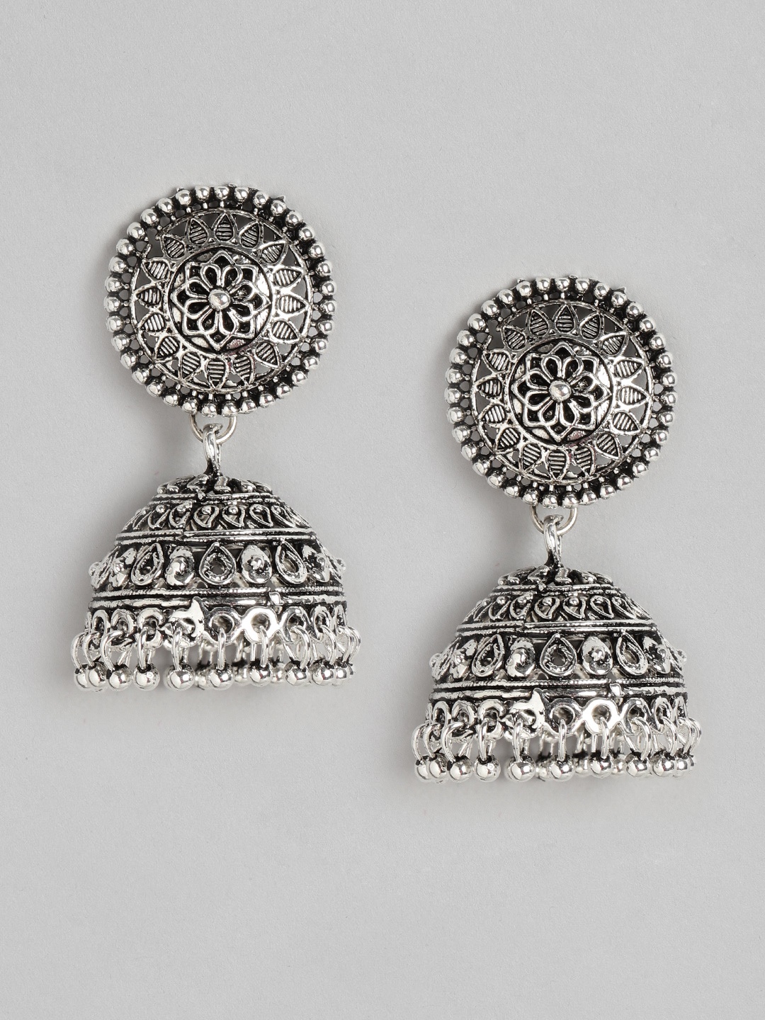 

Anouk Oxidised Silver-Plated Textured Dome Shaped Jhumkas