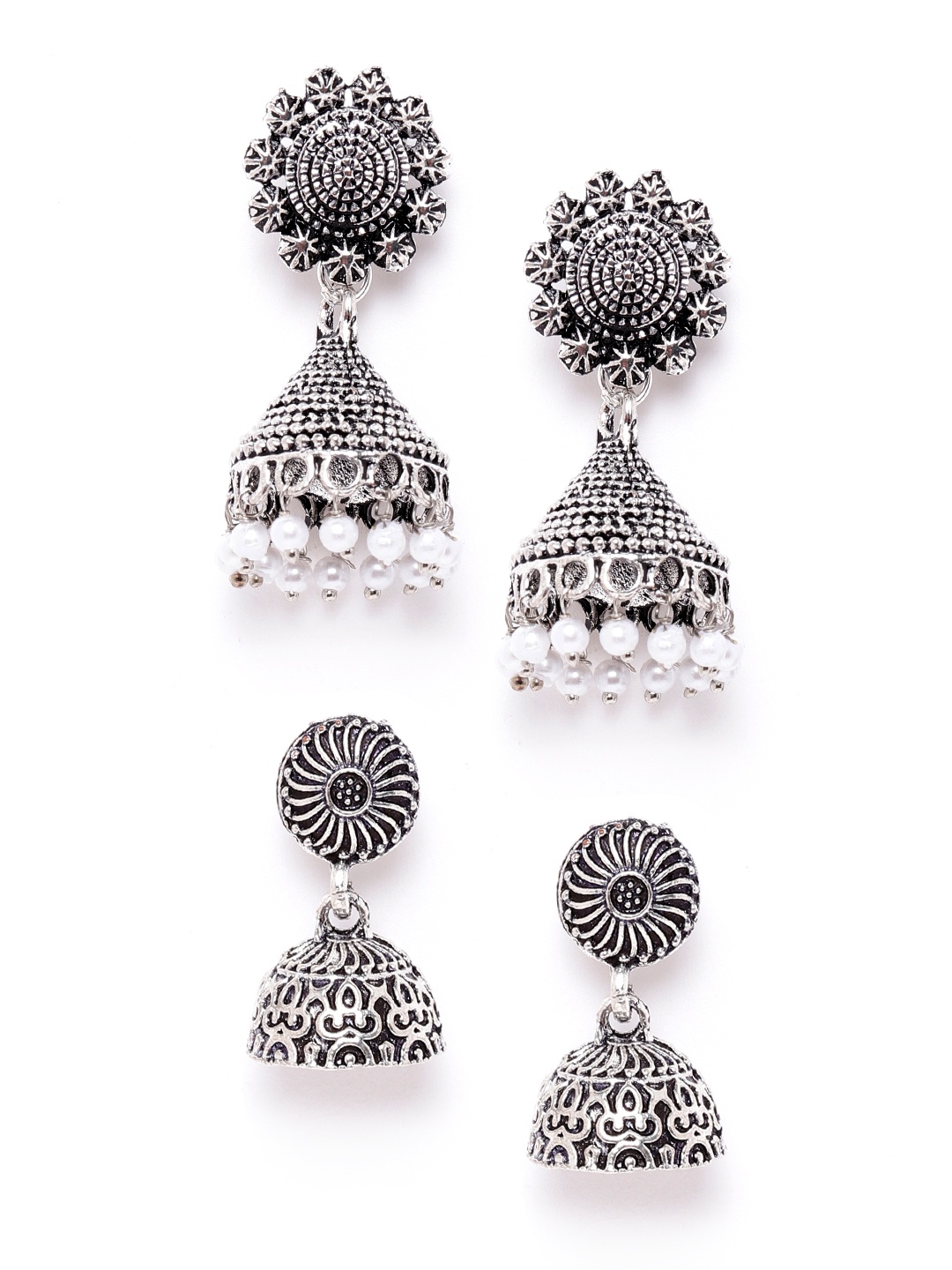 

Anouk Set of 2 Oxidised Silver-Plated Textured Dome Shaped Jhumkas