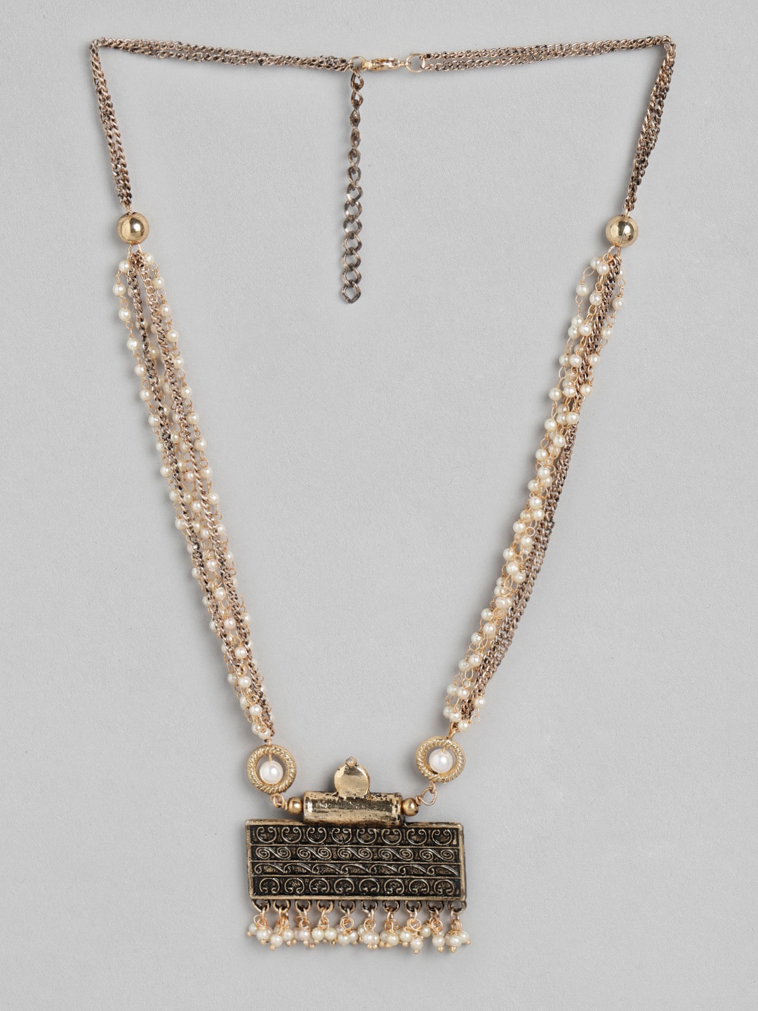 

Anouk White Antique Gold-Toned Beaded Multistranded Ethnic Necklace