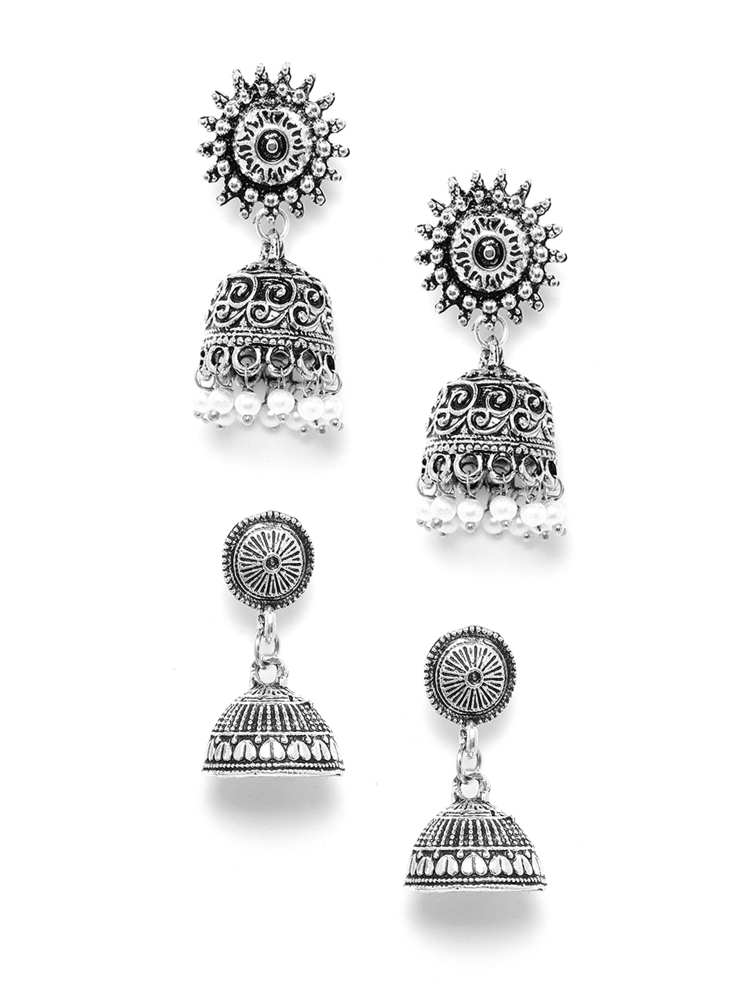 

Anouk Set of 2 Oxidised Silver-Plated Textured Dome Shaped Jhumkas